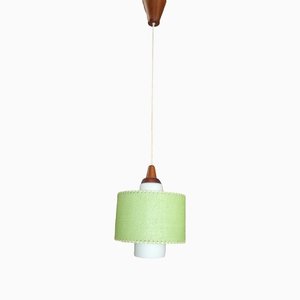 Small Teak Opal Umbrella Mind Green Hanging Ceiling Lamp, 1960s-AFE-1348133