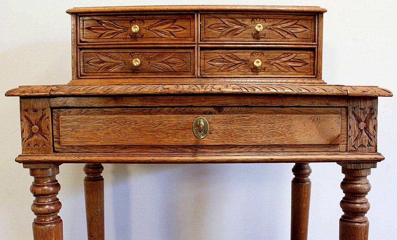 Small Tiered Child's Desk in Solid Oak, Late 19th Century