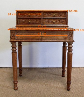 Small Tiered Child's Desk in Solid Oak, Late 19th Century-RVK-1009289