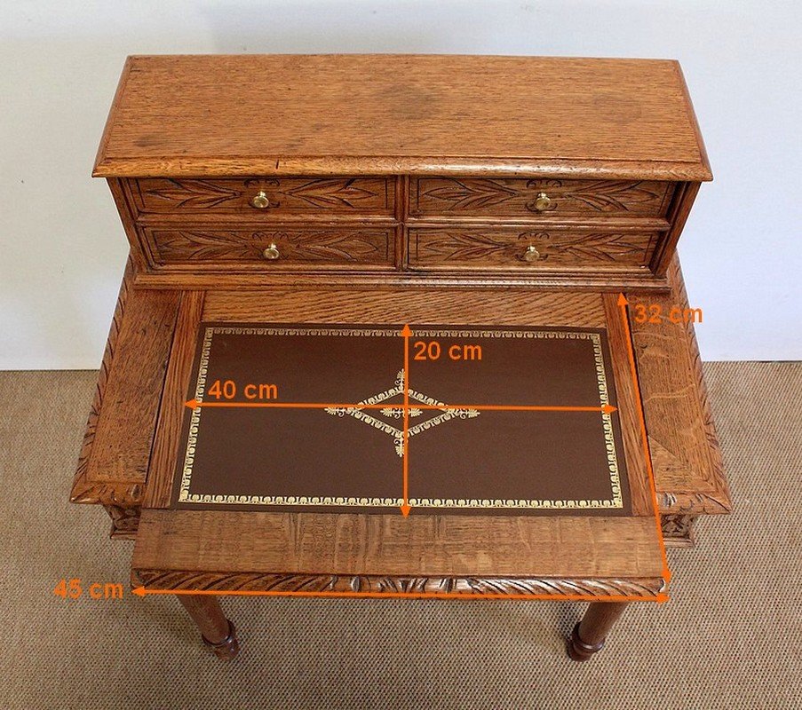 Small Tiered Child's Desk in Solid Oak, Late 19th Century