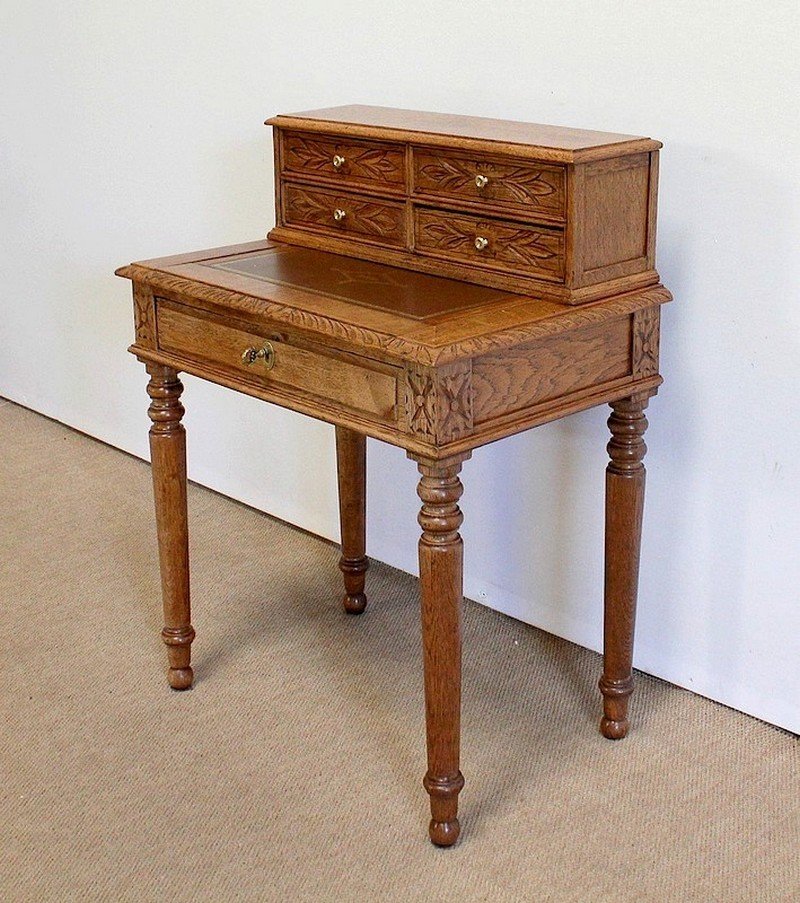 Small Tiered Child's Desk in Solid Oak, Late 19th Century