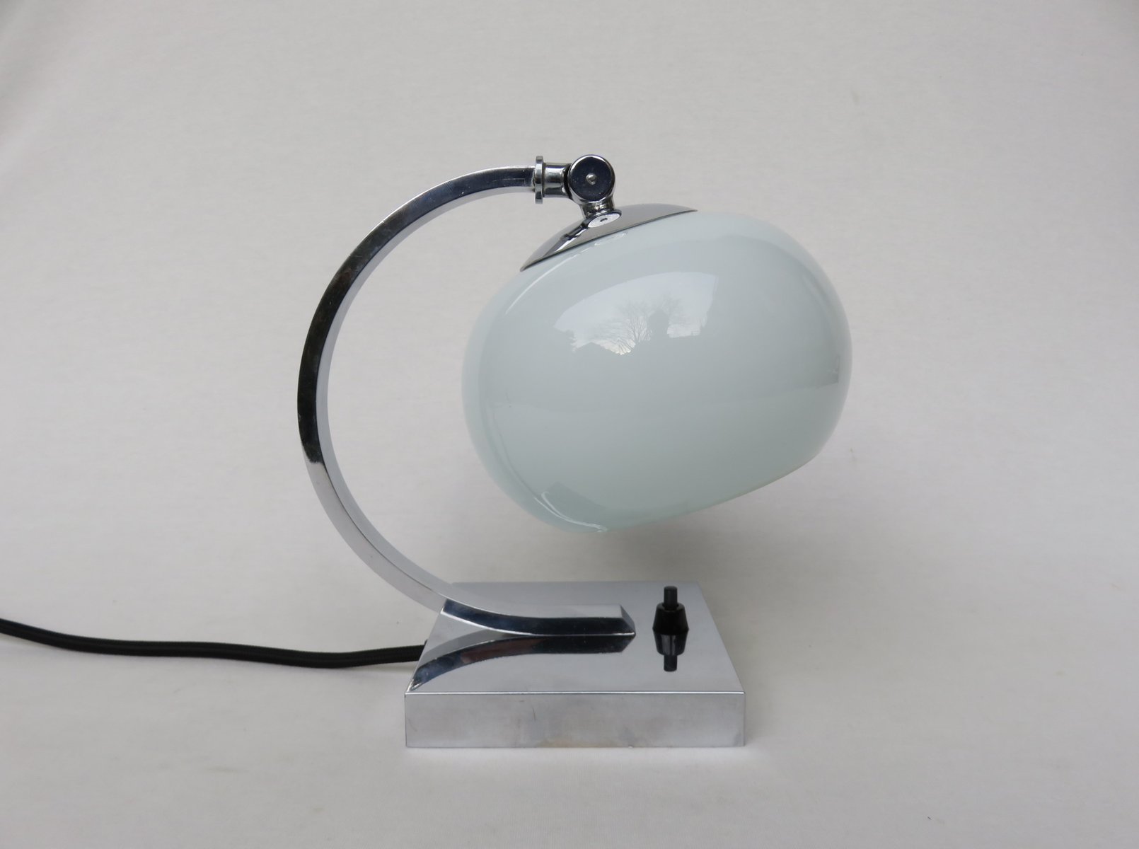 Small Vintage Art Deco Chrome-Plated Table Lamp with a White Glass Diffuser