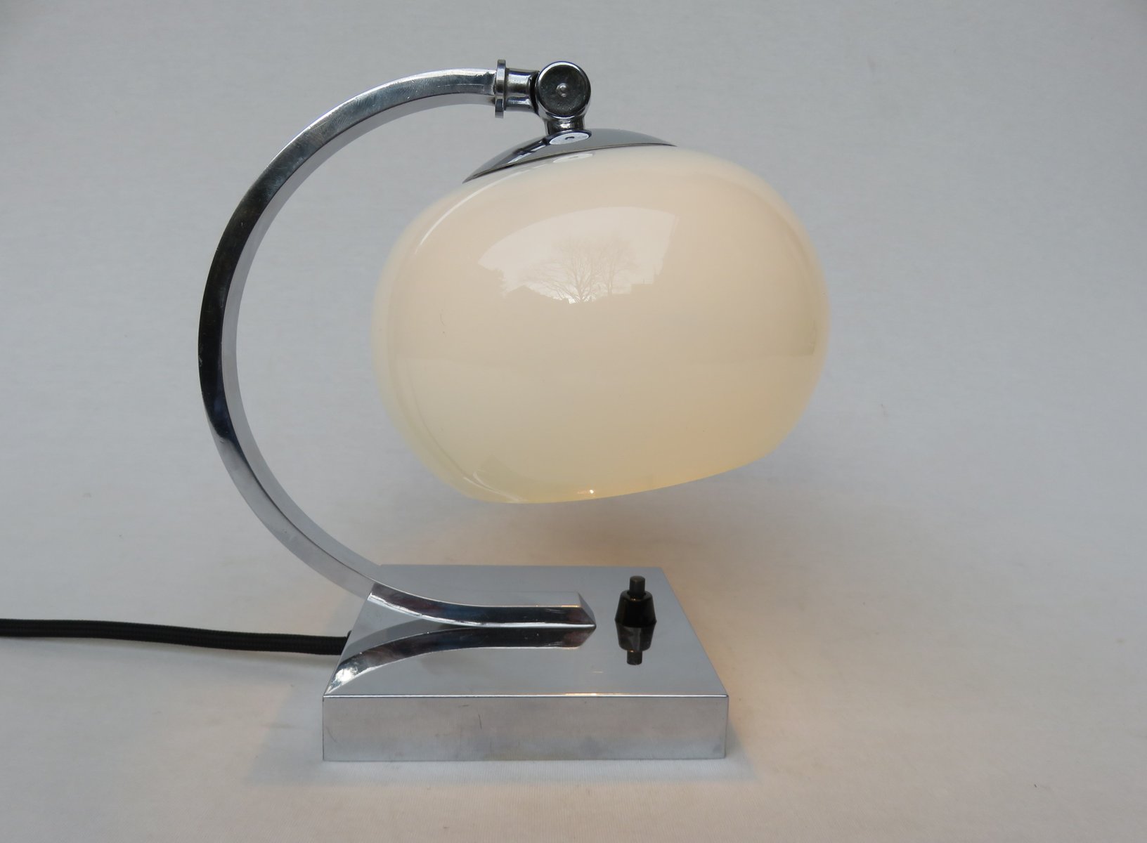 Small Vintage Art Deco Chrome-Plated Table Lamp with a White Glass Diffuser