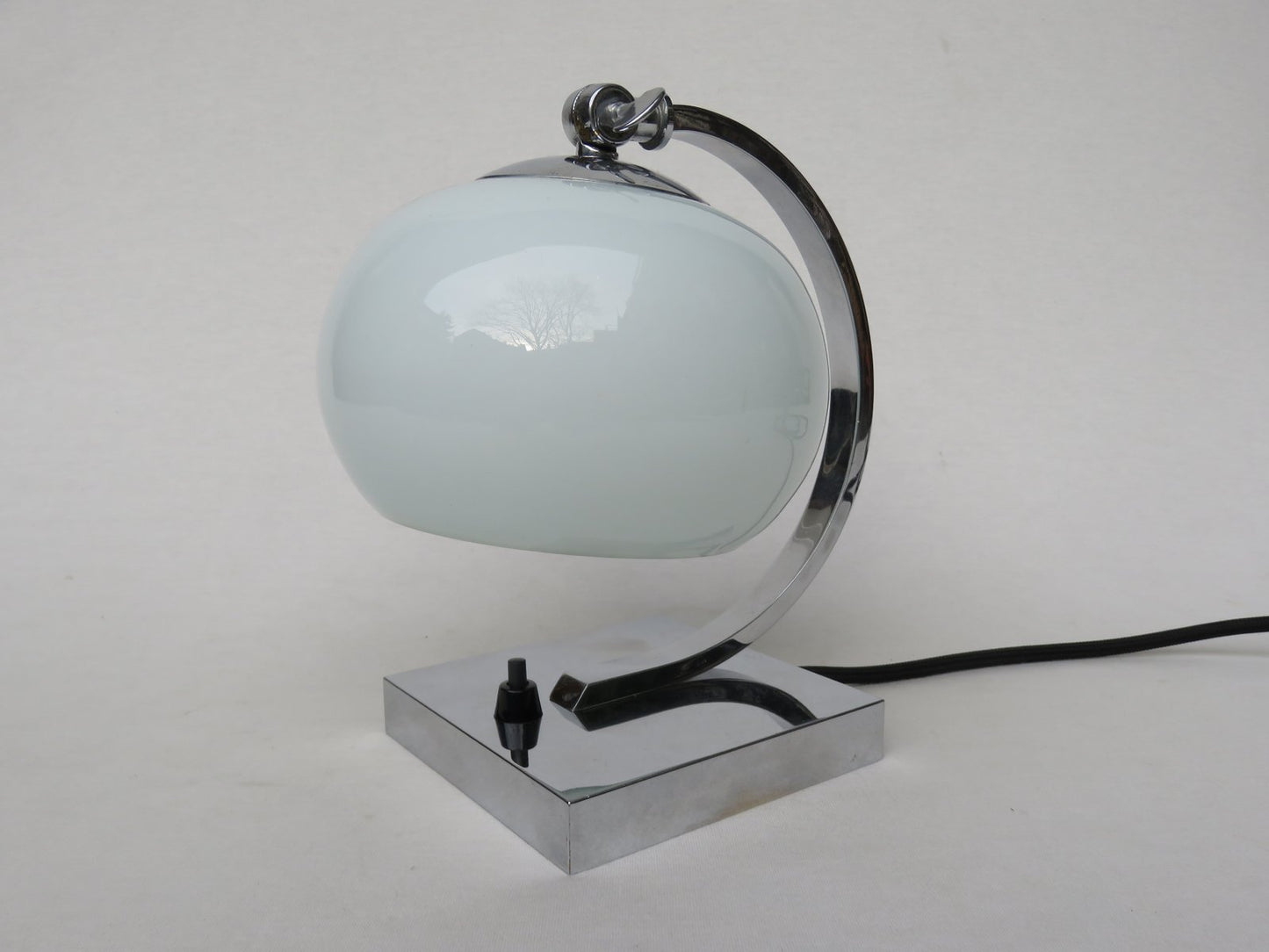 Small Vintage Art Deco Chrome-Plated Table Lamp with a White Glass Diffuser