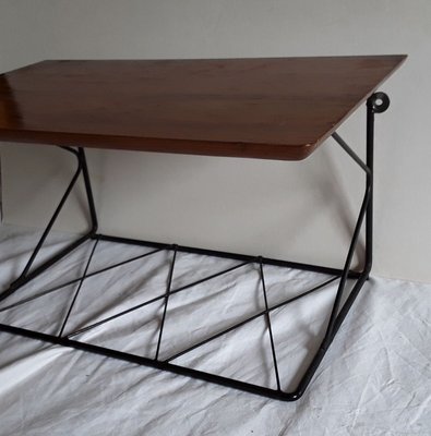 Small Vintage Black Metal and Teak Rack, 1960s-HOI-693492