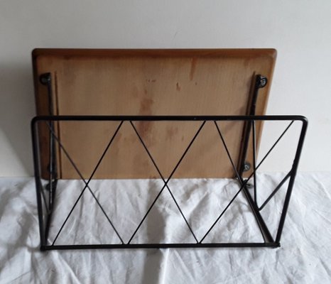 Small Vintage Black Metal and Teak Rack, 1960s-HOI-693492