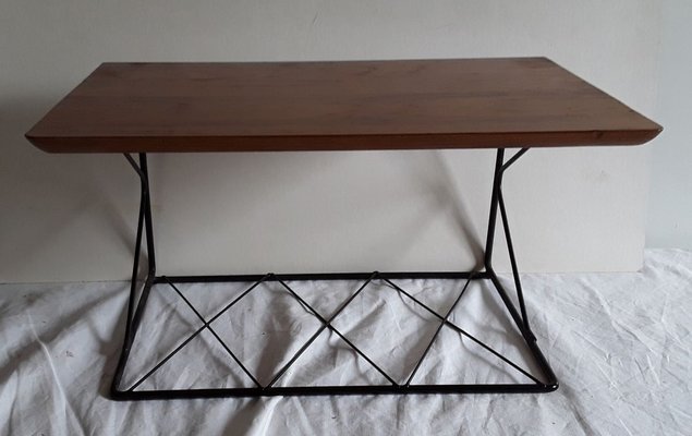 Small Vintage Black Metal and Teak Rack, 1960s-HOI-693492