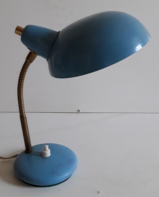 Small Vintage Blue Table Lamp with Adjustable Brass Arm, 1960s-HOI-706424