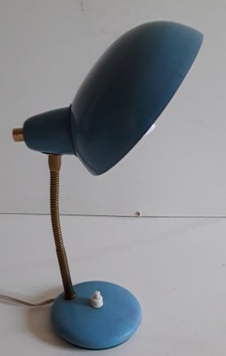 Small Vintage Blue Table Lamp with Adjustable Brass Arm, 1960s-HOI-706424