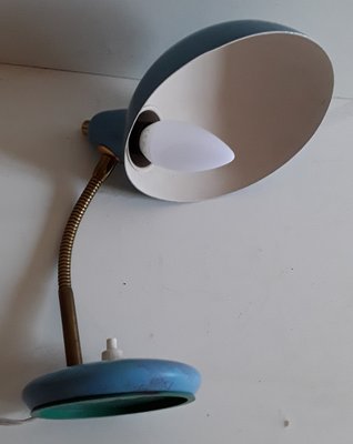 Small Vintage Blue Table Lamp with Adjustable Brass Arm, 1960s-HOI-706424