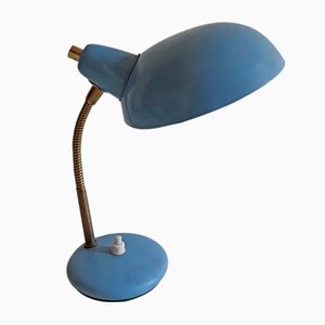 Small Vintage Blue Table Lamp with Adjustable Brass Arm, 1960s-HOI-706424