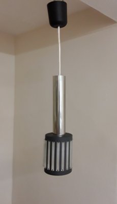 Small Vintage Ceiling Lamp with Gray Metal Frame and Embedded Clear Plastic Bars, 1970s-HOI-1721042