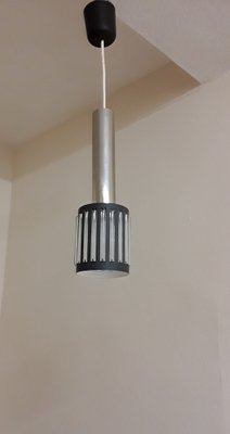 Small Vintage Ceiling Lamp with Gray Metal Frame and Embedded Clear Plastic Bars, 1970s-HOI-1721042