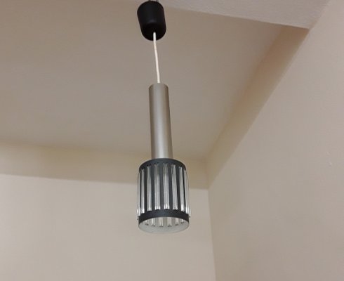 Small Vintage Ceiling Lamp with Gray Metal Frame and Embedded Clear Plastic Bars, 1970s-HOI-1721042