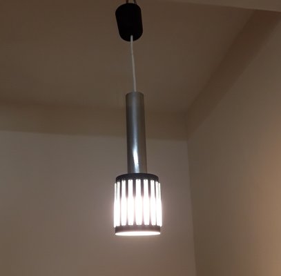 Small Vintage Ceiling Lamp with Gray Metal Frame and Embedded Clear Plastic Bars, 1970s-HOI-1721042