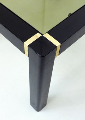 Small Vintage Coffee Table in Black Lacquered Wood & Gold Metal, Smoked Glass Tray, 1970s-RNR-1794663