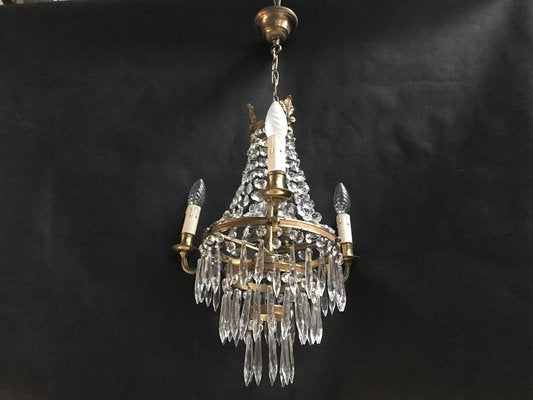 Small Vintage Crystal & Brass Cascade Chandelier, 1950s-WQQ-1384534