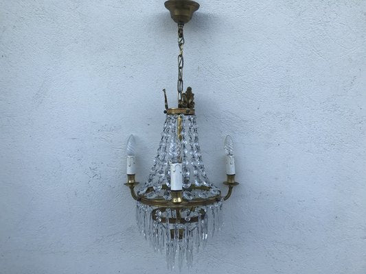 Small Vintage Crystal & Brass Cascade Chandelier, 1950s-WQQ-1384534