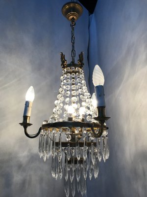 Small Vintage Crystal & Brass Cascade Chandelier, 1950s-WQQ-1384534