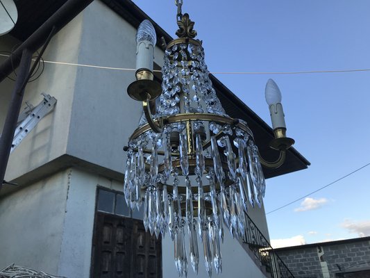 Small Vintage Crystal & Brass Cascade Chandelier, 1950s-WQQ-1384534