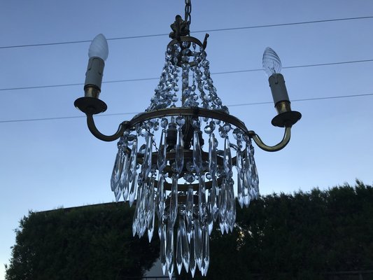 Small Vintage Crystal & Brass Cascade Chandelier, 1950s-WQQ-1384534