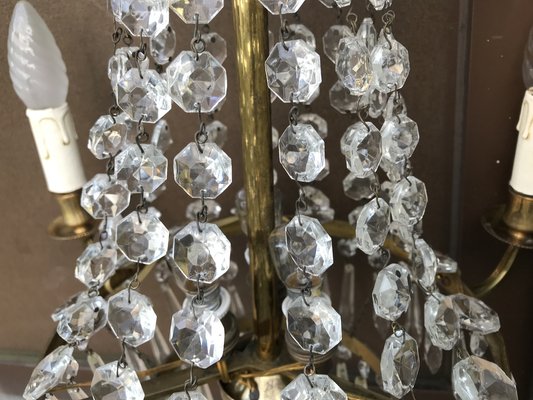 Small Vintage Crystal & Brass Cascade Chandelier, 1950s-WQQ-1384534