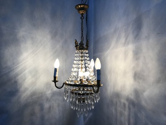 Small Vintage Crystal & Brass Cascade Chandelier, 1950s-WQQ-1384534