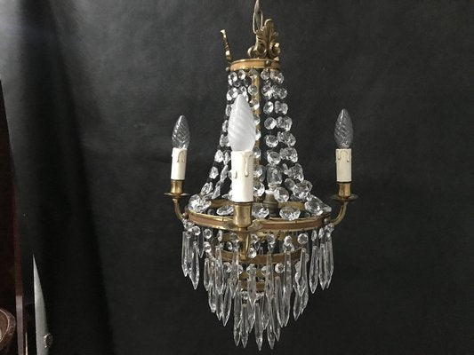 Small Vintage Crystal & Brass Cascade Chandelier, 1950s-WQQ-1384534