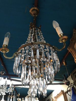 Small Vintage Crystal & Brass Cascade Chandelier, 1950s-WQQ-1384534