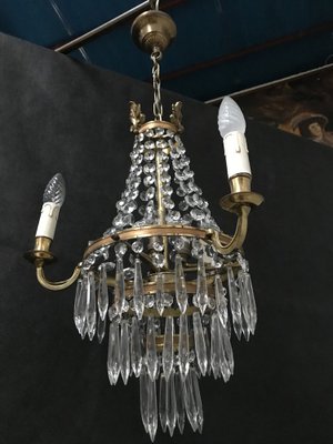 Small Vintage Crystal & Brass Cascade Chandelier, 1950s-WQQ-1384534