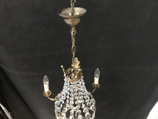 Small Vintage Crystal & Brass Cascade Chandelier, 1950s-WQQ-1384534