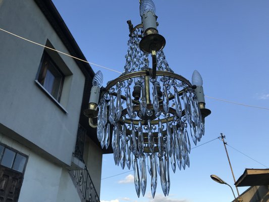 Small Vintage Crystal & Brass Cascade Chandelier, 1950s-WQQ-1384534