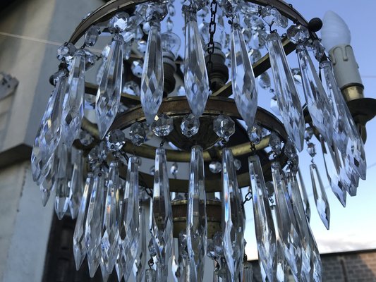 Small Vintage Crystal & Brass Cascade Chandelier, 1950s-WQQ-1384534