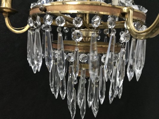 Small Vintage Crystal & Brass Cascade Chandelier, 1950s-WQQ-1384534