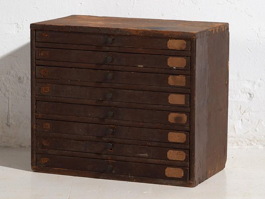 Small Vintage Dark Brown File Cabinet, 1920-ZNJ-2036653