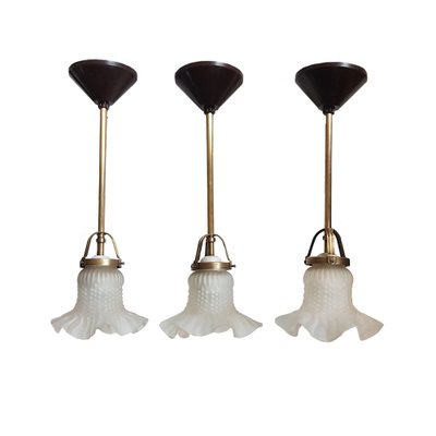 Small Vintage French Frosted Glass Pendant Lamps, Set of 3-NUX-1358265