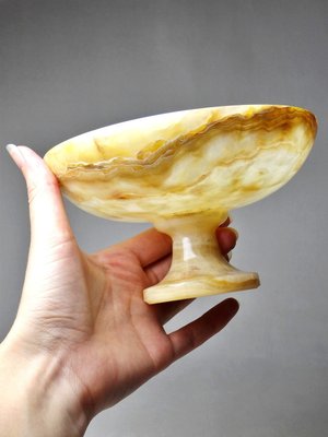 Small Vintage Honey Onyx Footed Bowl 60s Italy-GRD-2020157