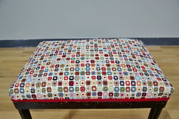 Small Vintage Italian Upholstered Stool, 1950s-QZZ-942082