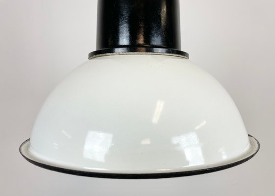 Small Vintage Soviet Industrial Pendant Light in White Enamel, 1960s-CGF-1350997