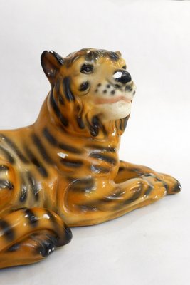 Small Vintage Tiger Sculpture in Polychrome Plaster, 1970s-RNR-1814571