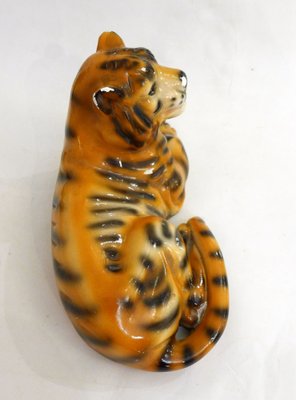 Small Vintage Tiger Sculpture in Polychrome Plaster, 1970s-RNR-1814571