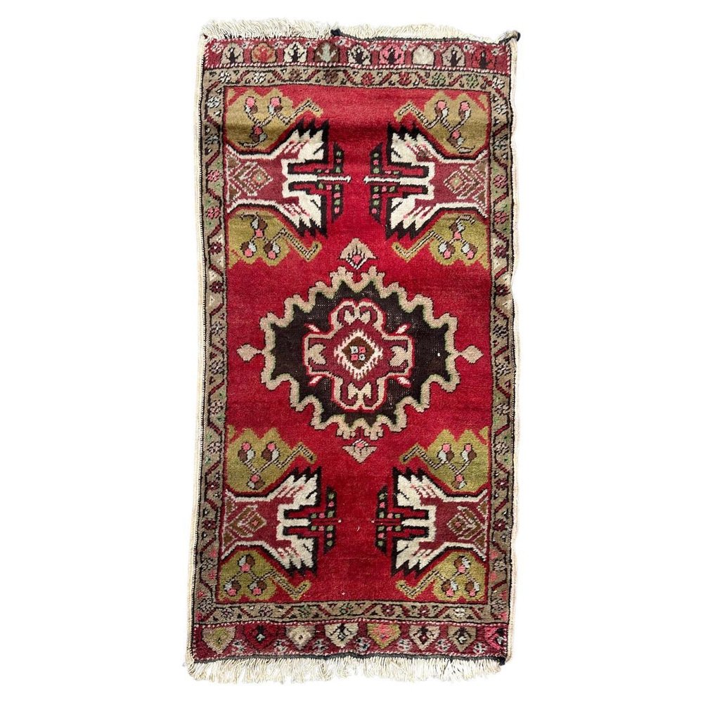 Small Vintage Turkish Bobyrugs Yastik Rug, 1970s