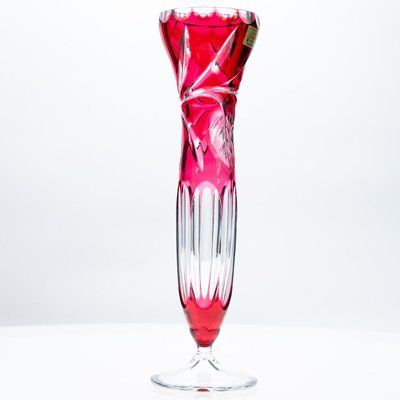 Small Vintage Vase in Deep Rose Red Crystal, 1950s-VDW-2016883