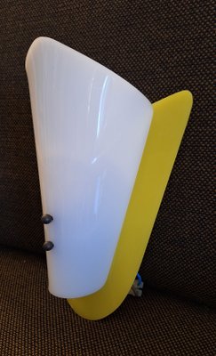 Small Vintage Wall Lamp with White Plastic Shade on Yellow Plastic Holder, 1970s-HOI-2016162