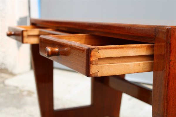 Small Vintage Walnut Desk with Laminated Top & Brass Tips by Gio Ponti-EH-914221