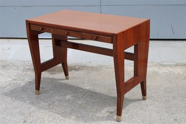 Small Vintage Walnut Desk with Laminated Top & Brass Tips by Gio Ponti-EH-914221