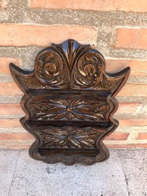 Small Wall Mounted Walnut Carved Shelf, 1940s-NOU-826795