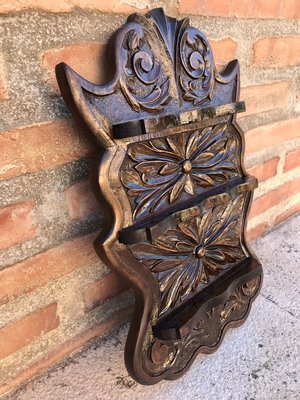 Small Wall Mounted Walnut Carved Shelf, 1940s-NOU-826795