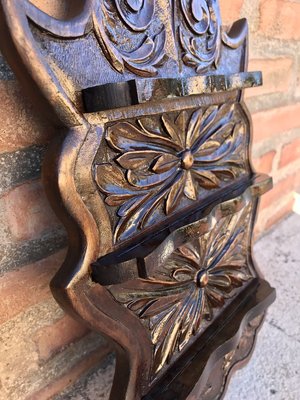 Small Wall Mounted Walnut Carved Shelf, 1940s-NOU-826795