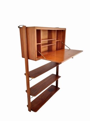 Small Walnut and Brass Wall Unit with Desk Function by William Watting for Fristho-LDW-2036129